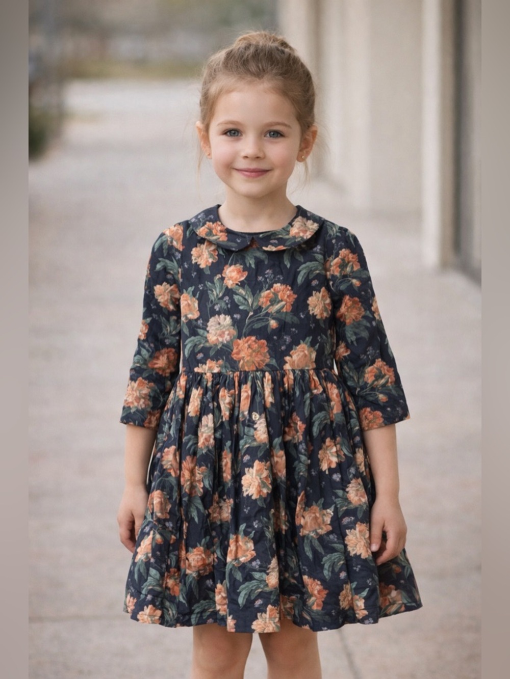 Numi Floral 3/4 Sleeve Dress | Girls 7/8 | Fall Floral Peter Pan Collar | NWT